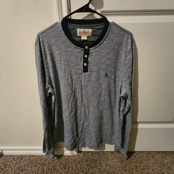 Original Penguin Other - Original Penguin Mens Long Sleeve Henley Shirt Gray Heathered Size Large